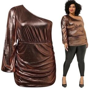 TORRID Liquid Knit One Shoulder Tunic Top w/Side Ruching‎ NWT Party Evening